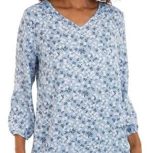 Mario Serrani Women’s Ladies' V Neck Tunic Blouse Top, Blue, XL